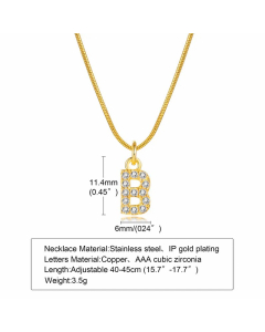 Letter B Stainless Steel Plating Inlay Zircon 18K Gold Plated Necklace Pendant