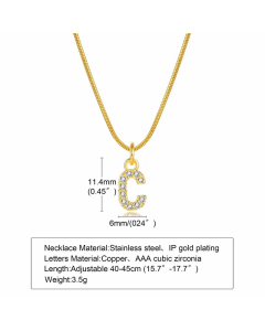 Letter C Stainless Steel Plating Inlay Zircon 18K Gold Plated Necklace Pendant
