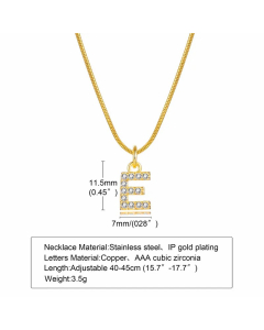 Letter E Stainless Steel Plating Inlay Zircon 18K Gold Plated Necklace Pendant