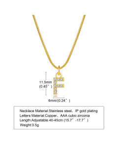 Letter F Stainless Steel Plating Inlay Zircon 18K Gold Plated Necklace Pendant