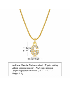 Letter G Stainless Steel Plating Inlay Zircon 18K Gold Plated Necklace Pendant