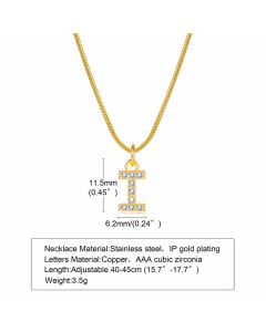 Letter I Stainless Steel Plating Inlay Zircon 18K Gold Plated Necklace Pendant