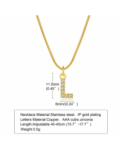Letter L Stainless Steel Plating Inlay Zircon 18K Gold Plated Necklace Pendant
