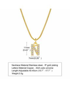 Letter N Stainless Steel Plating Inlay Zircon 18K Gold Plated Necklace Pendant