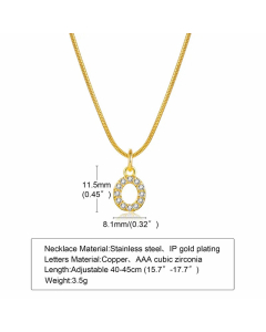 Letter O Stainless Steel Plating Inlay Zircon 18K Gold Plated Necklace Pendant