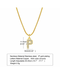 Letter P Stainless Steel Plating Inlay Zircon 18K Gold Plated Necklace Pendant