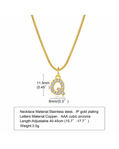 Letter Q Stainless Steel Plating Inlay Zircon 18K Gold Plated Necklace Pendant