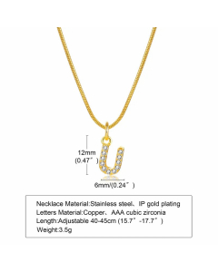 Letter U Stainless Steel Plating Inlay Zircon 18K Gold Plated Necklace Pendant