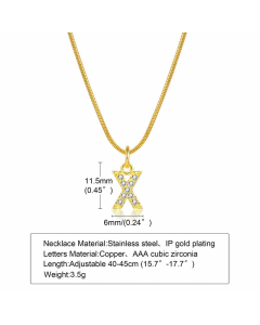 Letter X Stainless Steel Plating Inlay Zircon 18K Gold Plated Necklace Pendant