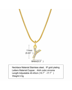 Letter Y Stainless Steel Plating Inlay Zircon 18K Gold Plated Necklace Pendant