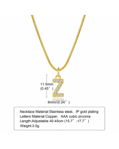 Letter Z Stainless Steel Plating Inlay Zircon 18K Gold Plated Necklace Pendant