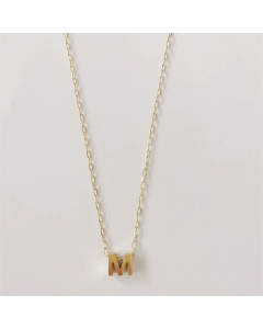 Letter M Titanium Steel Plating 14K Gold Plated Pendant Necklace