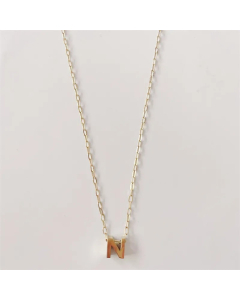 Letter N Titanium Steel Plating 14K Gold Plated Pendant Necklace