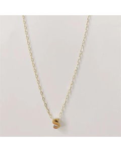 Letter S Titanium Steel Plating 14K Gold Plated Pendant Necklace