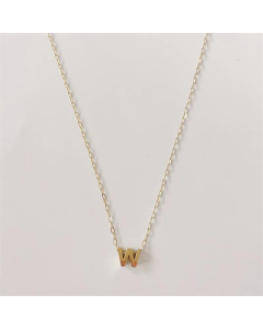 Letter W Titanium Steel Plating 14K Gold Plated Pendant Necklace