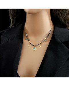 Elegant Sector Titanium Steel Plating Inlay Turquoise 18K Gold Plated Pendant Necklace