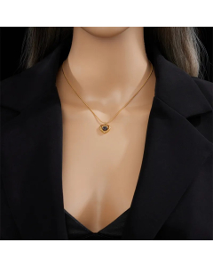 Retro Heart Shape Titanium Steel Plating Inlay Opal 18K Gold Plated Pendant Necklace