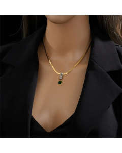 Modern Style Rectangle Titanium Steel Plating Inlay Artificial Rhinestones 18K Gold Plated Pendant Necklace
