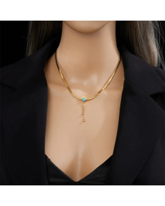 Retro Sector Titanium Steel Plating Inlay Turquoise 18K Gold Plated Necklace