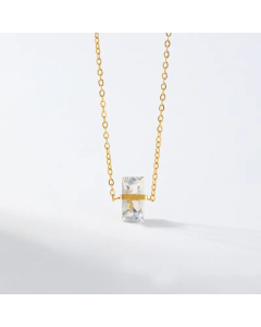 Wholessale Stainless Steel Necklace Rectangle Inlay Zircon Pendant Necklace -01