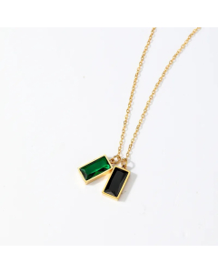Wholessale Stainless Steel Necklace Rectangle Inlay Zircon Pendant Necklace -02