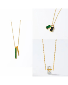 Elegant Rectangle Stainless Steel Plating Inlay Zircon 18K Gold Plated Pendant Necklace Long Necklace_colorza_9