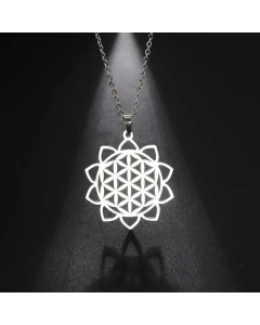 Steel Color Style Floral Stainless Steel Hollow Out Pendant Necklace
