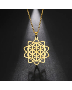 Gold Color Floral Stainless Steel Hollow Out Pendant Necklace