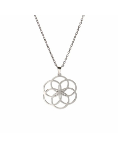 Steel Color Flower Stainless Steel Hollow Out Pendant Necklace Long Necklace