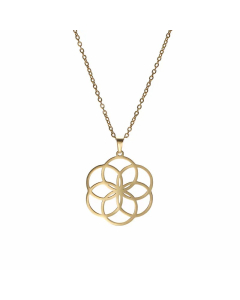 Gold Color Flower Stainless Steel Hollow Out Pendant Necklace Long Necklace