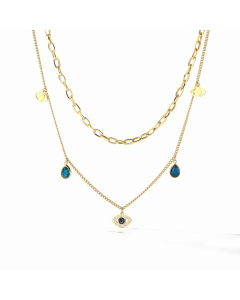 Modern Style Devil's Eye Titanium Steel Layered Plating Inlay Zircon 18K Gold Plated Layered Necklaces