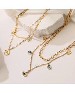 Modern Style Devil'S Eye Titanium Steel Layered Plating Inlay Zircon 18K Gold Plated Layered Necklaces_colorza_3