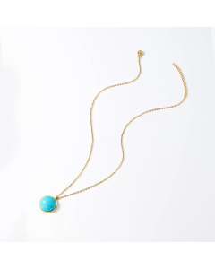 Retro Simple Style Round Stainless Steel Plating Inlay Turquoise 18K Gold Plated Pendant Necklace Long Necklace