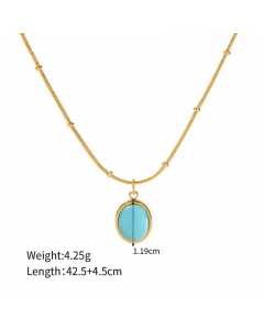 Oval Stainless Steel Plating Inlay Opal 18K Gold Plated Pendant Necklace
