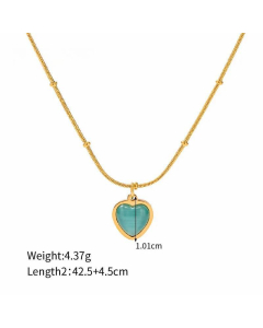 Heart Shape Stainless Steel Plating Inlay Opal 18K Gold Plated Pendant Necklace