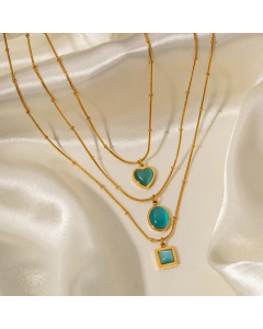 Elegant Square Oval Heart Shape Stainless Steel Plating Inlay Opal 18K Gold Plated Pendant Necklace