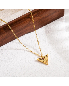 Modern Style Triangle Devil's Eye Stainless Steel Hollow Out Zircon 18K Gold Plated Pendant Necklace