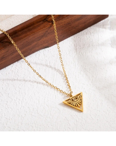 Modern Style Triangle Devil's Eye Stainless Steel Hollow Out Zircon 18K Gold Plated Pendant Necklace
