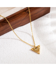 Modern Style Triangle Devil's Eye Stainless Steel Hollow Out Zircon 18K Gold Plated Pendant Necklace