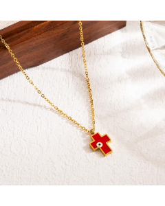 Modern Style Cross Eye Stainless Steel Enamel Three-Dimensional 18K Gold Plated Pendant Necklace