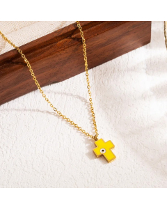 Modern Style Cross Eye Stainless Steel Enamel Three-Dimensional 18K Gold Plated Pendant Necklace