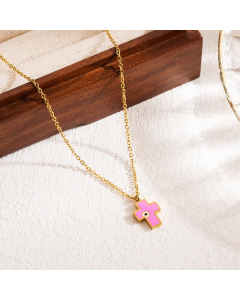 Modern Style Cross Eye Stainless Steel Enamel Three-Dimensional 18K Gold Plated Pendant Necklace