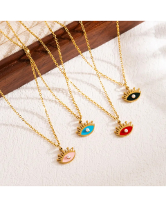 Modern Style Devil'S Eye Stainless Steel Enamel Three-Dimensional 18K Gold Plated Pendant Necklace_colorza_4