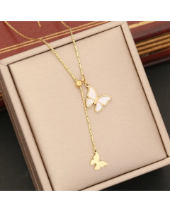 Retro Heart Shape Butterfly Stainless Steel Plating Inlay Pearl Pendant Necklace