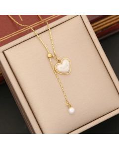 Retro Heart Shape Butterfly Stainless Steel Plating Inlay Pearl Pendant Necklace