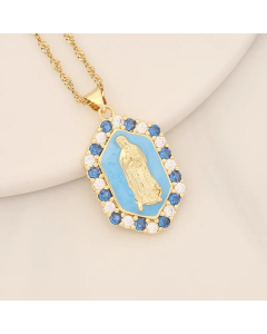 Modern Style Portrait Stainless Steel Copper Enamel Inlay Zircon Pendant Necklace
