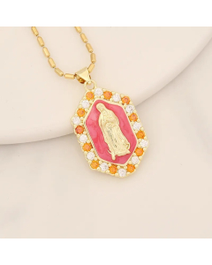 Modern Style Portrait Stainless Steel Copper Enamel Inlay Zircon Pendant Necklace