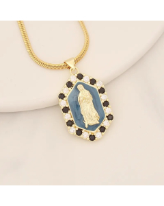 Modern Style Portrait Stainless Steel Copper Enamel Inlay Zircon Pendant Necklace
