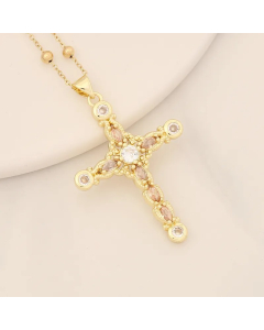 Shiny Cross Stainless Steel Copper Inlay Zircon Pendant Necklace