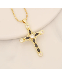 Shiny Cross Stainless Steel Copper Inlay Zircon Pendant Necklace